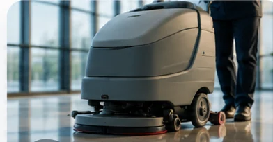 Commercial floor machine scrubbing
